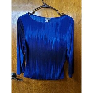 Vtg Y2K Rave Blue Black Ombre Top M Stretchy Knit Clubwear Festival Retro Read